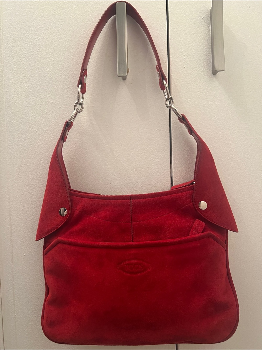 Tod’s Red Suede Shoulder Bag